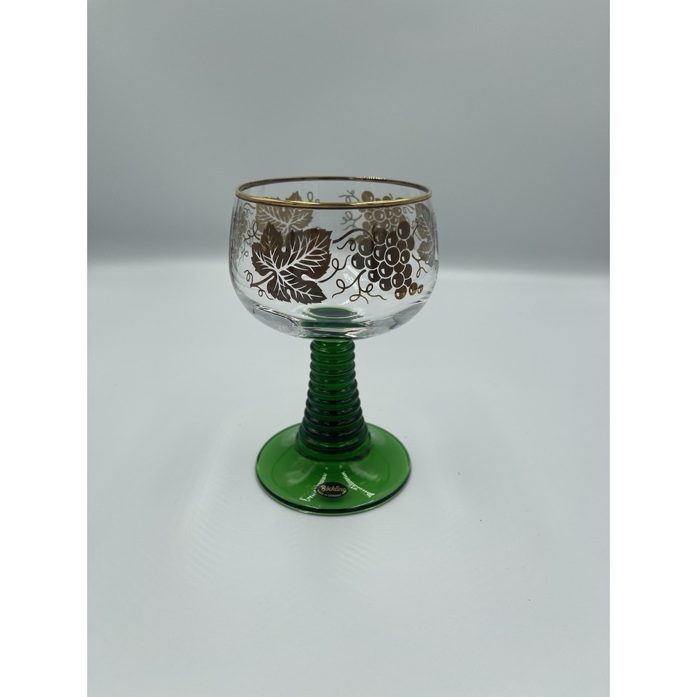 Vintage German‎ Bockling Roemer Green Beehive Stem Gold Trim Wine Glass